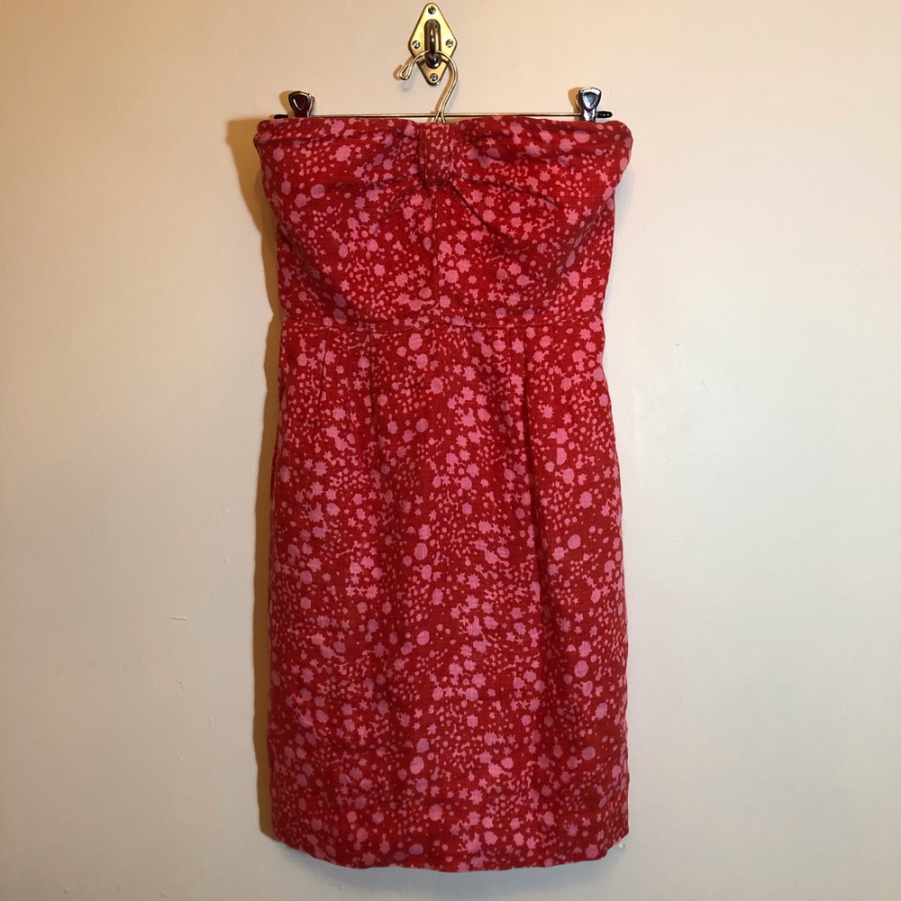 J.Crew Red & Pink Strapless Linen Dress Size 2